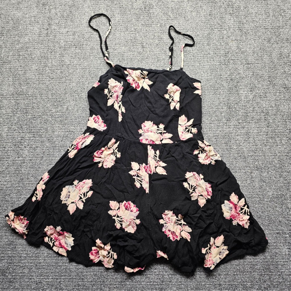 Kimchi Blue Floral Romper Black Pink Rose Print Smocked Back Adjustable Straps M